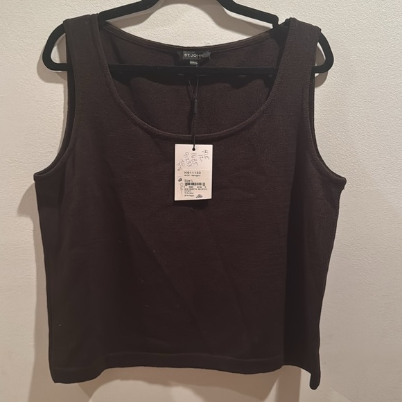St. John Elegant Dark Brown Knit Tank Top Large - Picture 2 of 6